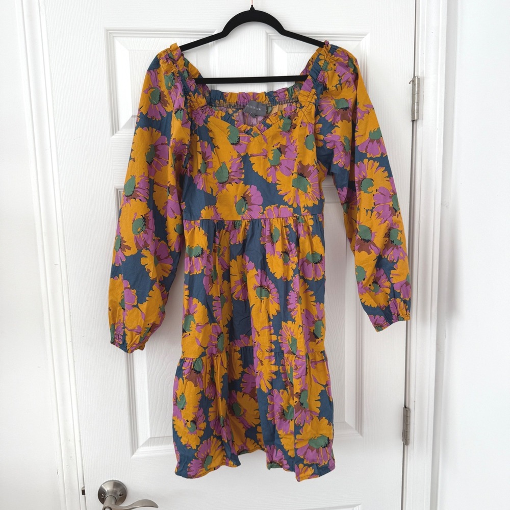 Hudson & Bay Floral Print Mini Dress Long Sleeve Square‎ Neck Casual Boho Funky